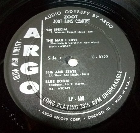 □即決 Zoot Sims / Zoot lp608 黒銀ARGO DG MONO-